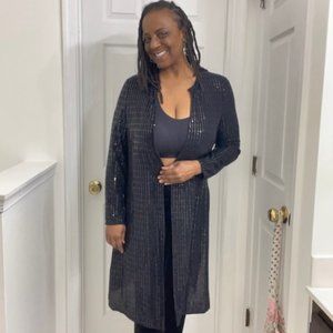 Anne Klein Black Long Sequen Jacket - Size M